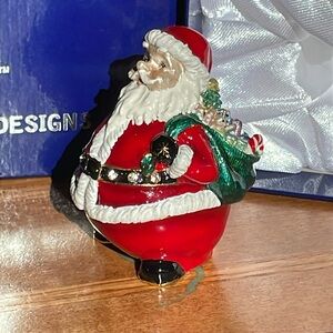 Kingspoint Designs Jeweled Enamel Trinket Box Santa & Pendant